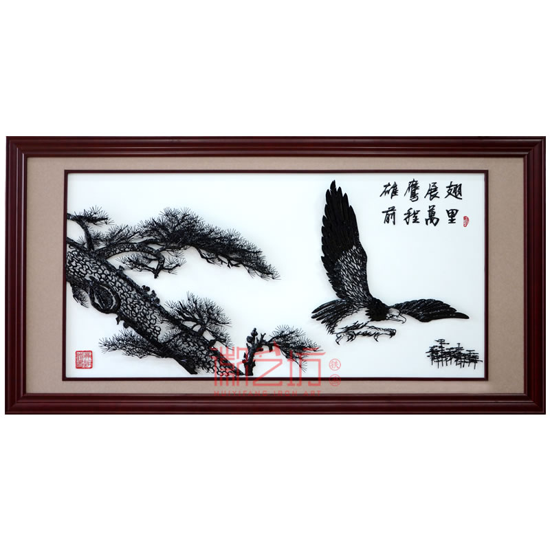 經(jīng)典款雄鷹展翅蕪湖鐵畫(huà)辦公室接待廳背景墻裝飾壁畫(huà)