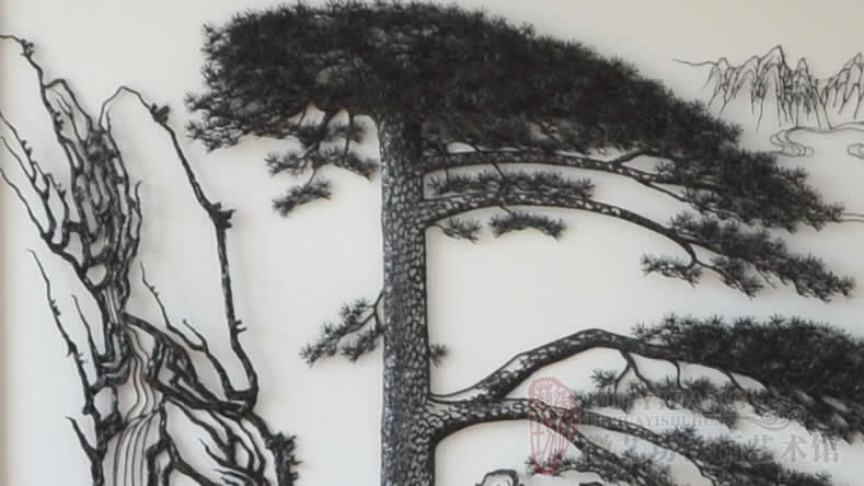 江蘇大力神鏈傳動有限公司作為接待廳壁畫定制的迎客松鐵畫細(xì)節(jié)1