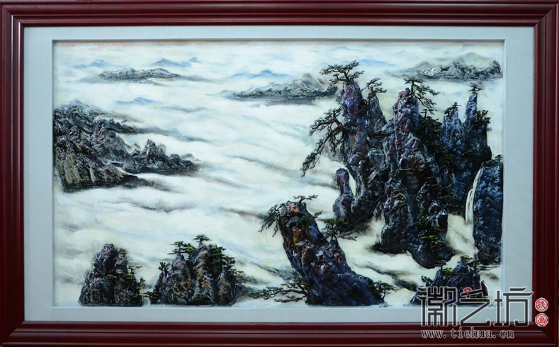 黃山風(fēng)景彩繪浮雕鐵畫3