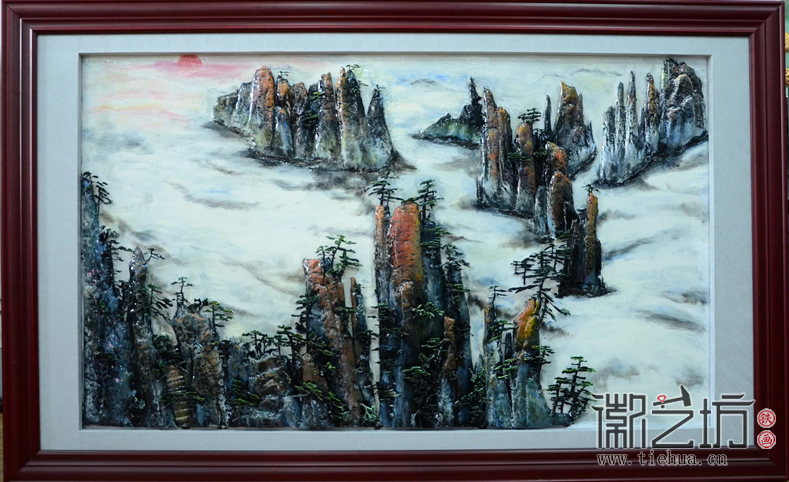 黃山風(fēng)景彩繪浮雕鐵畫4
