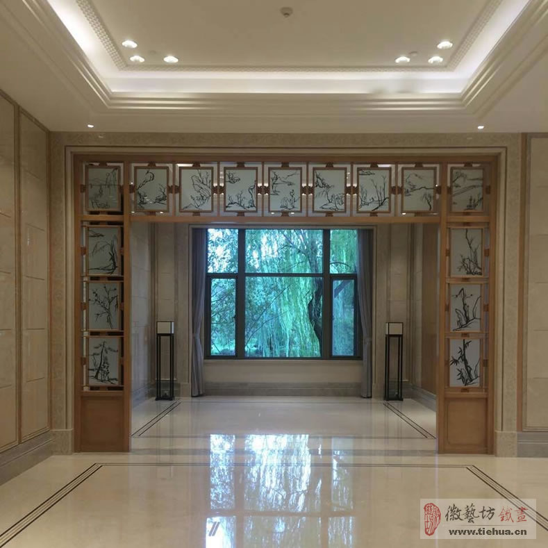 G20峰會習(xí)主席接待奧巴馬西湖國賓館中式屏風(fēng)隔斷鐵畫《西湖十景》