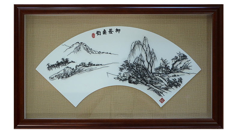柳蔭垂釣-魏民春鐵畫(huà)大師扇面山水鐵畫(huà)作品