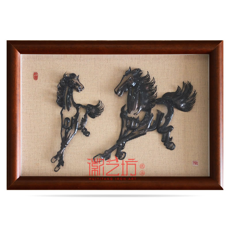經典蕪湖鐵畫擺件雙馬圖寓意齊頭并進合作共贏 安徽特色手工藝術品國家非遺